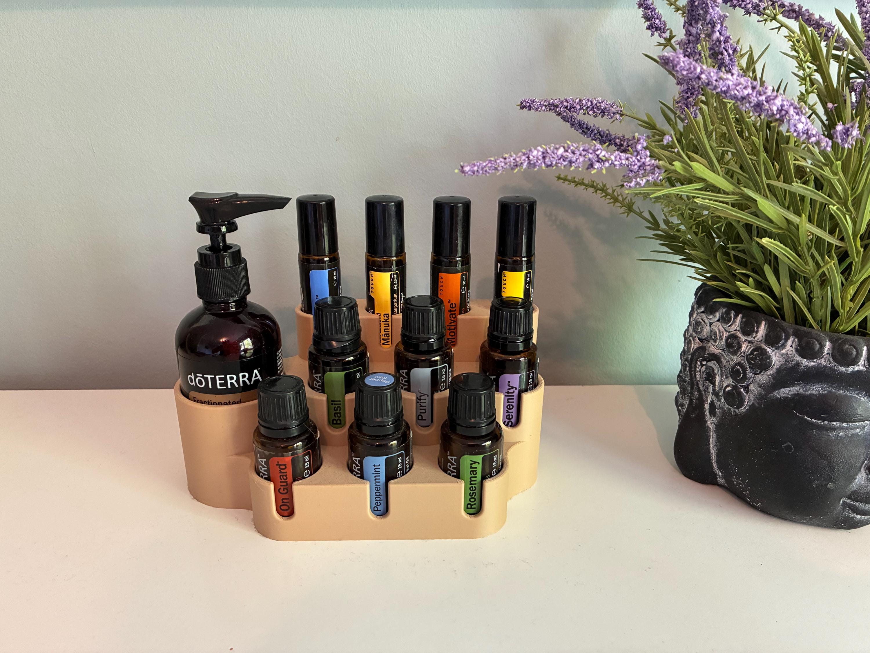 Suport pentru uleiuri esențiale – Organizator pentru ulei de cocos fracționat + sticle de 10/15 ml