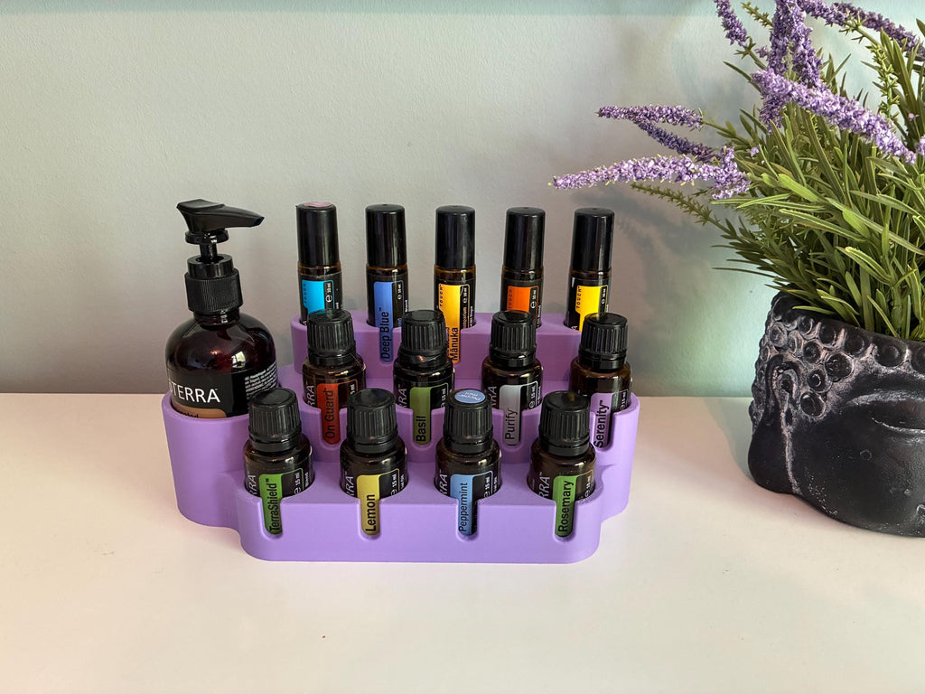 Suport pentru uleiuri esențiale – Organizator pentru ulei de cocos fracționat + sticle de 10/15 ml